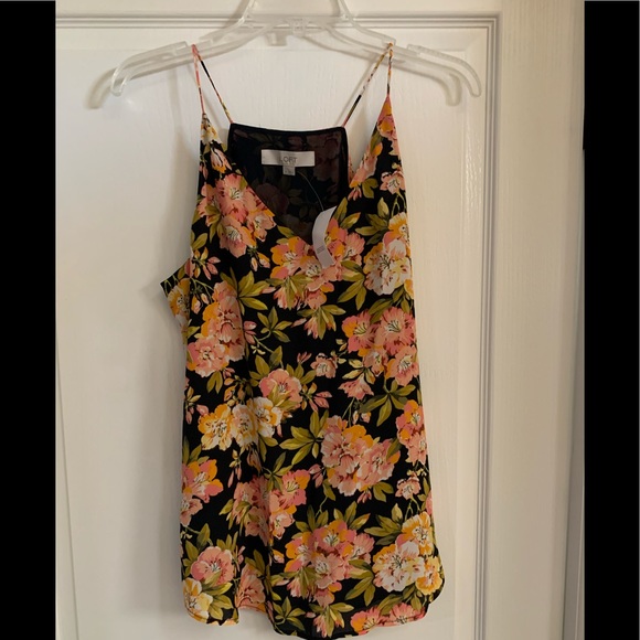 LOFT Tops - LOFT BLACK SPAGHETTI STRAP FLORAL TANK BLOUSE SIZE MEDIUM NWT!